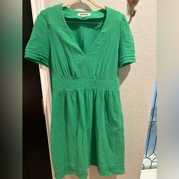 Boden Eve Double Cloth Short Dress Kelly Green Size 8L US Linen Dress - Picture 3 of 5
